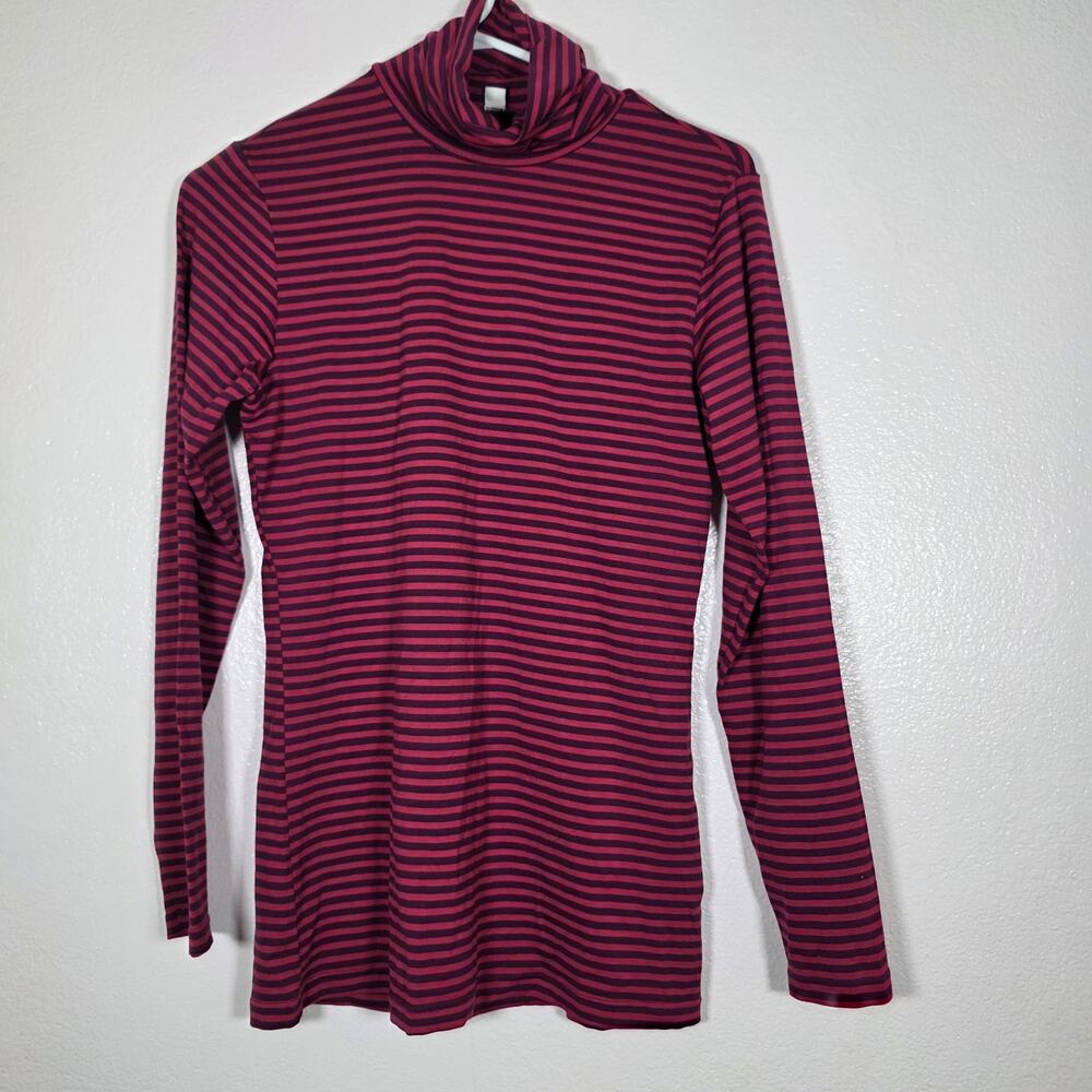 Uniqlo Heattech Striped Turtleneck Stretch Base Layer Red Black Womens L